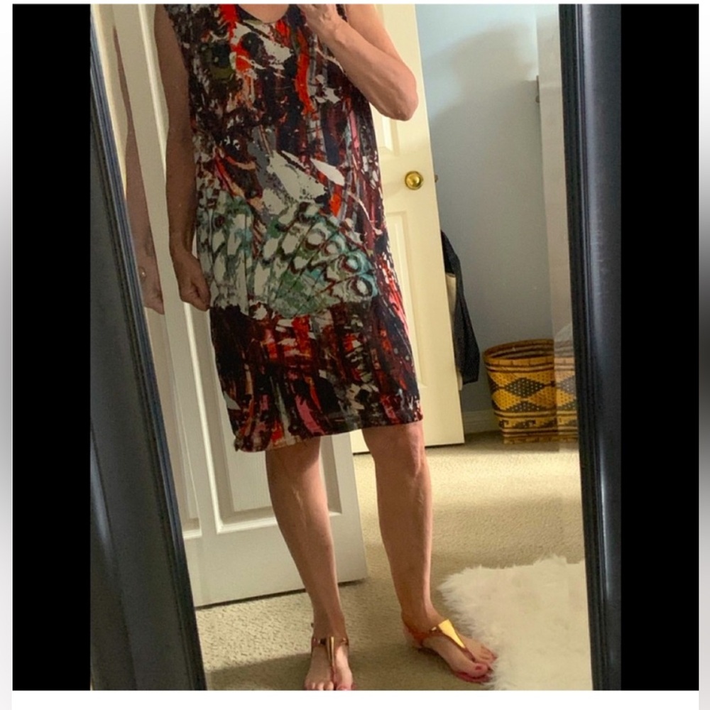 Pretty In Wear Multicolor Abstract Butterfly Print Sleeveless Shift Dress